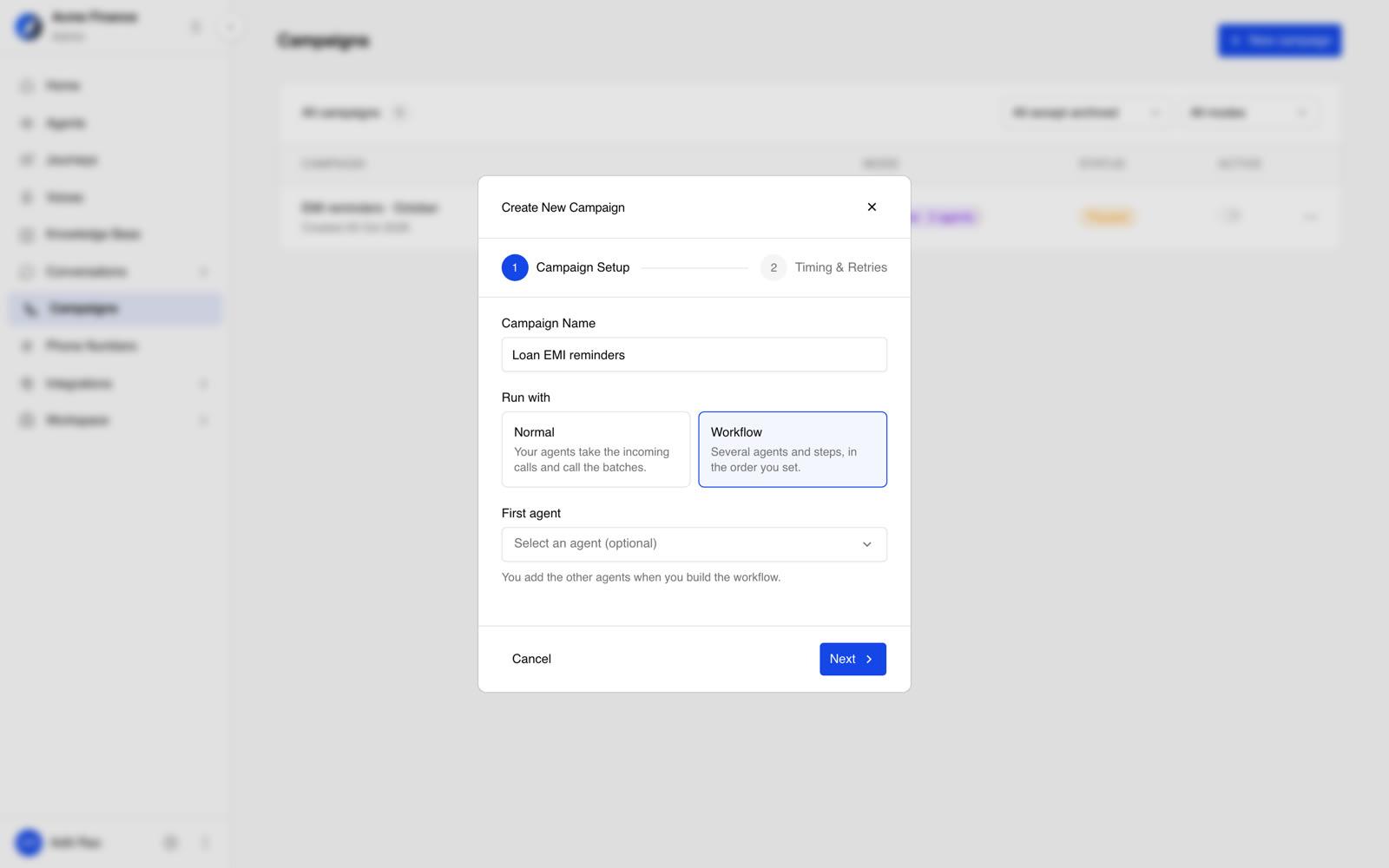 Creating a campaign that runs as a Workflow